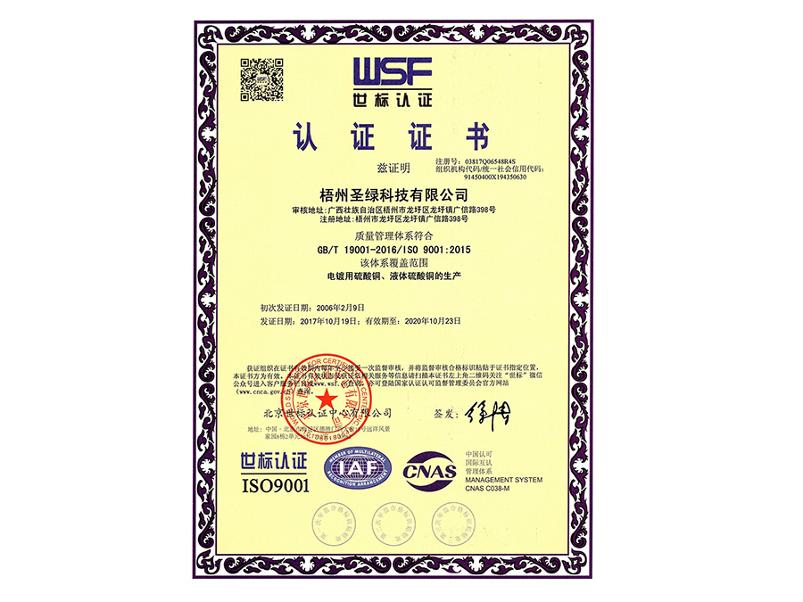ISO 9001:2005 認(rèn)證證書(shū)